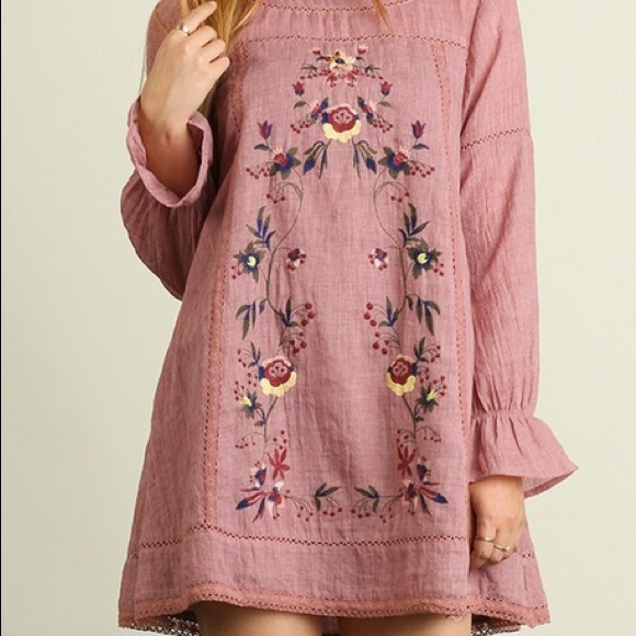 LAST ONE Long Sleeve BOHO Floral Burgundy Dress - Picture 7 of 7